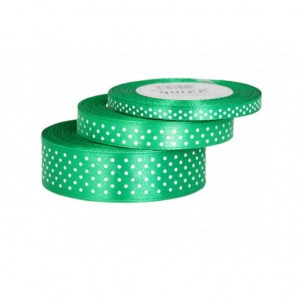 Wstążka satynowa w kropki 25mm/22mb zielona