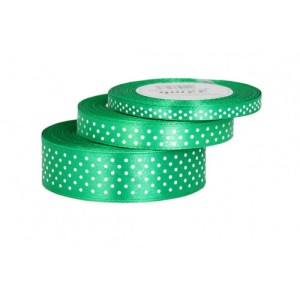 Wstążka satynowa w kropki 6mm/22mb zielona