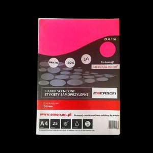 Fluorescencyjne etykiety samoprzylepne A4 różowe kółka 40mm 25 arkuszy w ryzie 10 ryz w kart.