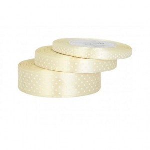 Wstążka satynowa w kropki 12mm/22mb kremowa
