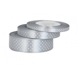 Wstążka satynowa w kropki 25mm/22mb srebrna