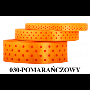 Wstążka satynowa w kropki pomarańczowe, 12mm/22mb