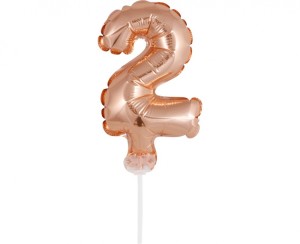 BALON FOLIOWY 13CM. NA PATYCZKU "CYFRA 2" RÓŻ-ZŁ.