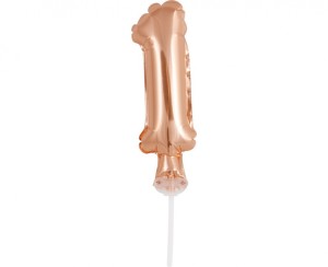 BALON FOLIOWY 13CM. NA PATYCZKU "CYFRA 1" RÓŻ-ZŁ.