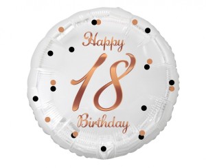 BALON FOLIO. HAPPY 18 BIRTHDAY BIAŁY NADR.RÓŻ-ZŁ