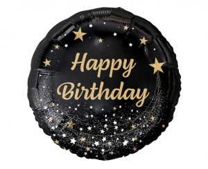 BALON FOLIOWY HAPPY BIRTHDAY CZARNY 18''