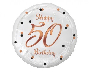 BALON FOLIOWY B&C HAPPY 50 BIRTH.BIAŁY NADR.RÓŻ/ZŁ