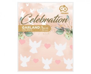 GIRLANDA PAPIEROWA ANIOŁKI 10x12cm RÓŻ.SERD.150cm