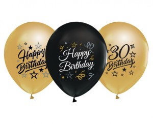 BALONY B&C 12" Z NADRUKIEM 30 ZŁOTE I CZARNE 5szt.