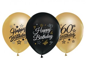 BALONY B&C 12" Z NADRUKIEM 60 ZŁOTE I CZARNE 5szt.