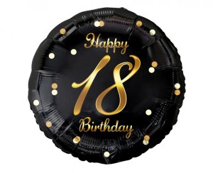 BALON FOLIOWY HAPPY 18 BIRTHDAY CZARNY NADR.ZŁ.18