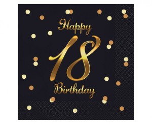 SERWETKI B&C HAPPY 18 BIRTH.33x33 CZARNE NADR.ZŁ.