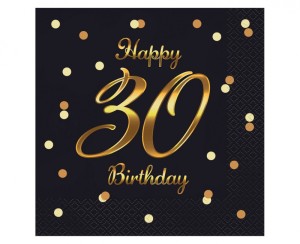 SERWETKI B&C HAPPY 30 BIRTH.33x33 CZARNE NADR.ZŁ.