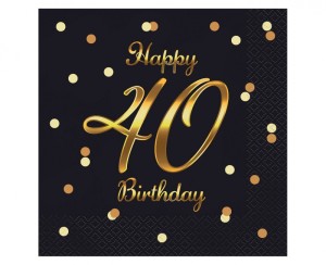 SERWETKI B&C HAPPY 40 BIRTH.33x33 CZARNE NADR./ZŁ.