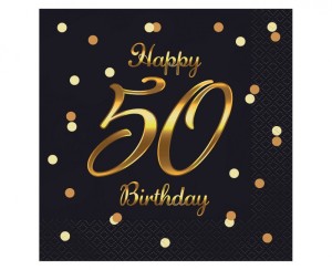SERWETKI B&C HAPPY 50 BIRTH.33x33 CZARNE NADR.ZŁ.
