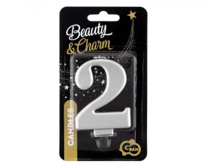 ŚWIECZKA B&C CYFERKA "2" METALIK SREBRNA 8CM.