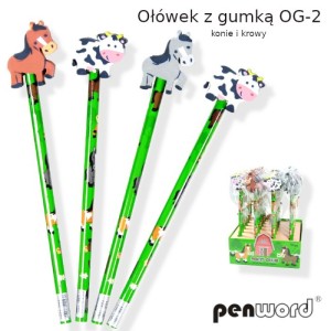 OŁÓWEK Z GUMKĄ OG-2 KONIE I KROWY