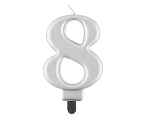 ŚWIECZKA B&C CYFERKA "8" METALIK SREBRNA 8CM.