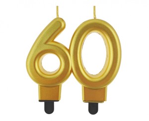 ŚWIECZKA B&C CYFERKA "60" METALIK ZŁOTA 8CM