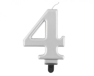 ŚWIECZKA B&C CYFERKA "4" METALIK SREBRNA 8CM.