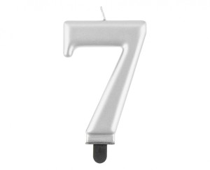 ŚWIECZKA B&C CYFERKA "7" METALIK SREBRNA 8CM.