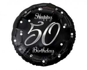 BALON FOLIOWY B&C HAPPY 50 BIRTH.CZARNY NADR.SREB.