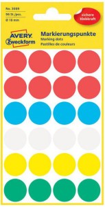 ETYKIETY KÓŁKA śr.18mm.96szt.MIX KOLORÓW AVERY ZWECKFORM