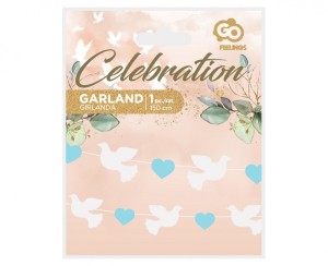 GIRLANDA PAPIEROWA GOŁĄBKI NIEB.SERDUSZKA 150cm.