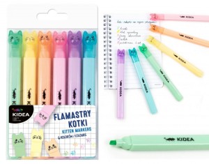 FLAMASTRY KOTKI 6 KOLORÓW KIDEA