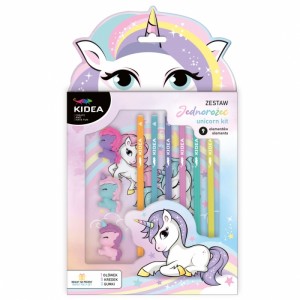 ZESTAW OŁÓWEK, KREDKI I GUMKI 9 EL.UNICORN KIDEA