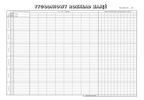 Tygodniowy plan zajęć, arkusz podziału godzin w szkole A2 (Tygodniowy Rozkład Zajęć)
