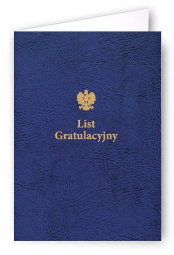 List gratulacyjny z godłem - Okładka Quasi "złocona skóropodobna" z kartonu DB005 - kolor granatowy