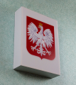 Godło Rzeczpospolitej Polskiej (Godło Polski) podświetlane diodami LED na kasetonie 30 cm x 40 cm x 10 cm do samodzielnego montażu