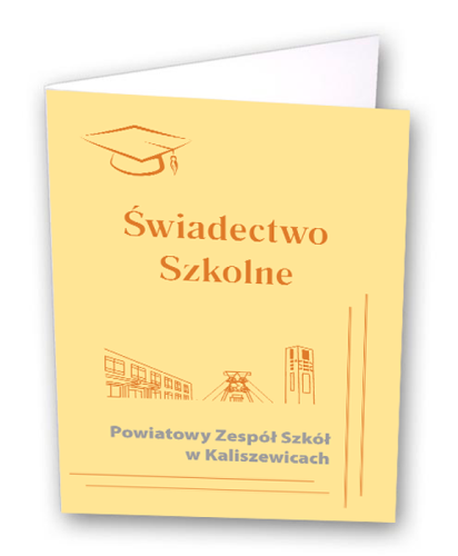 Przykładowa teczka na świadectwo lub absolwenta - drukowana cyfrowo na zewnątrz z kartonu - na zamówienie, z indywidualnym wzorem klienta.