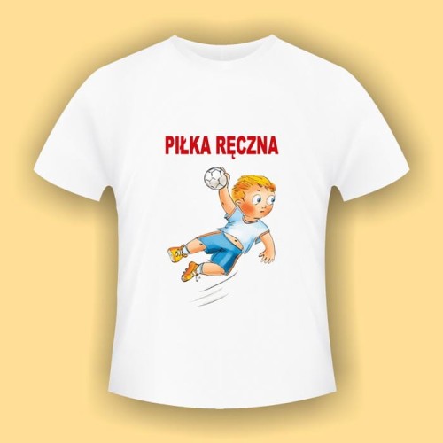 Piłka Ręczna - biała koszulka bawełniana (t-shirt) z kolorowym nadrukiem