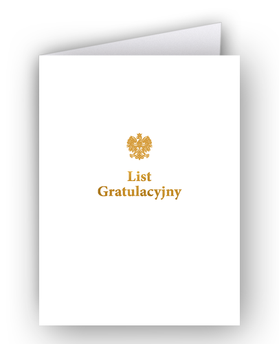 Okładka ozdobna kartonowa A4, złocona z napisem "List Gratulacyjny" z Godłem RP