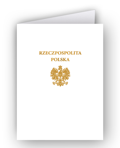 Okładka ozdobna kartonowa A4, złocona z Godłem RP i napisem "Rzeczpospolita Polska"