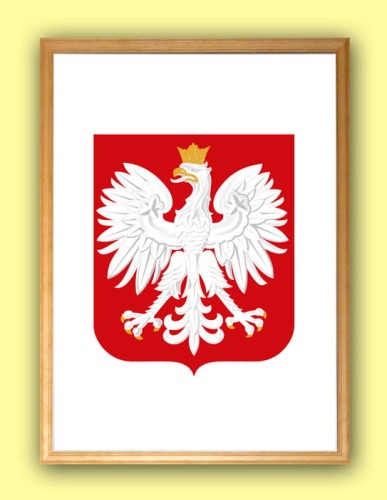 Godło Rzeczpospolitej Polskiej (Godło Polski) w korytkowej drewnianej ramce A3+