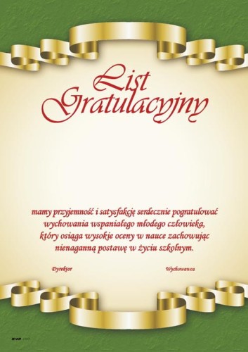 List Gratulacyjny Dla Rodziców J017