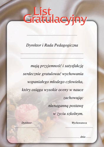 List gratulacyjny do rodziców ucznia B030