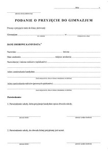 Podanie o przyjęcie do gimnazjum