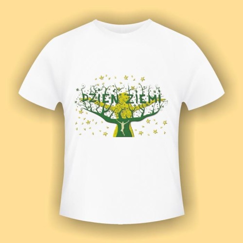 "Dzień Ziemi" wzór nr 1 - biała koszulka bawełniana (t-shirt) z kolorowym nadrukiem