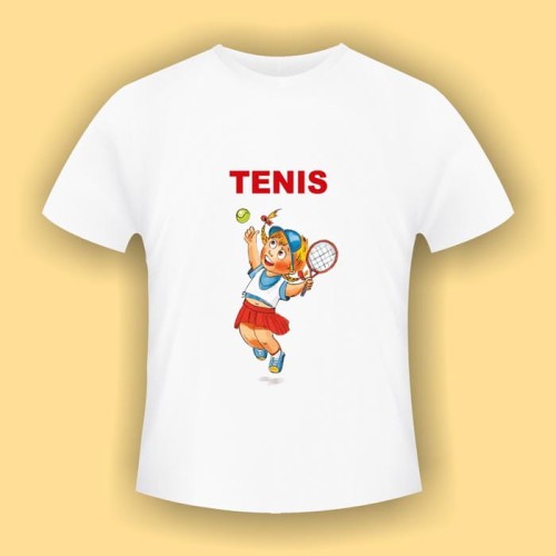 Tenis - biała koszulka bawełniana (t-shirt) z kolorowym nadrukiem