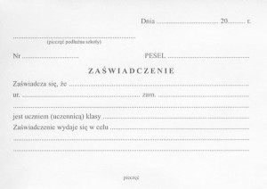 Zaświadczenie uczniowskie