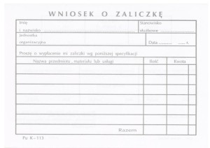 Wniosek o zaliczkę Pu K-113