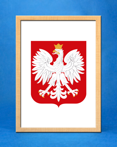 Godło Rzeczpospolitej Polskiej (Godło Polski) w prostokątnej ramce 30 cm x 40 cm brzoza