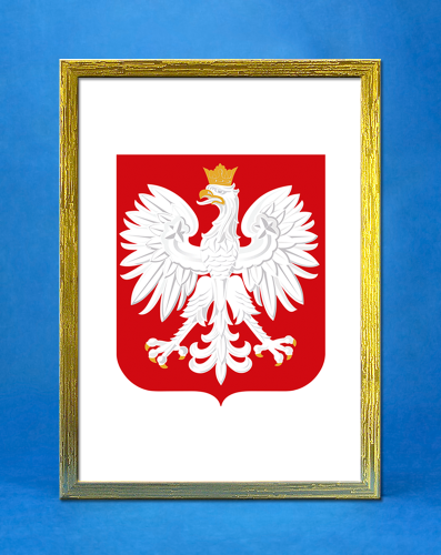 Godło Rzeczpospolitej Polskiej (Godło Polski) w prostokątnej ramce 30 cm x 40 cm w kolorze złoto szczotkowane