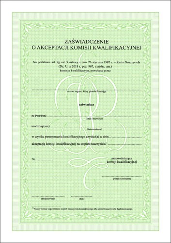 Zaświadczenie o akceptacji komisji kwalifikacyjnej zał. 2