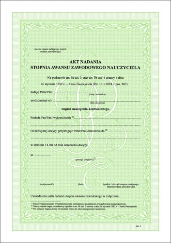 Akt nadania stopnia awansu zawodowego nauczyciela zał. 4