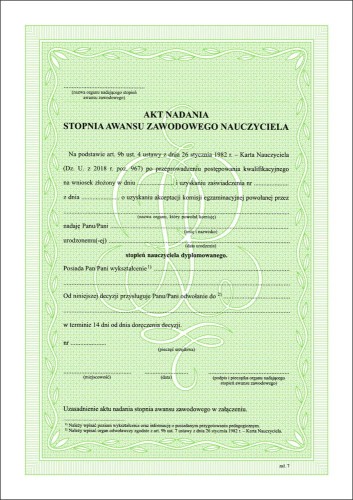 Akt nadania stopnia awansu zawodowego nauczyciela zał. 7